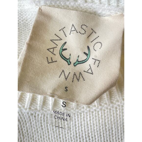 Fantastic Fawn Cream Sweater Rainbow Multi Color Striped Arms Small - Picture 4 of 5